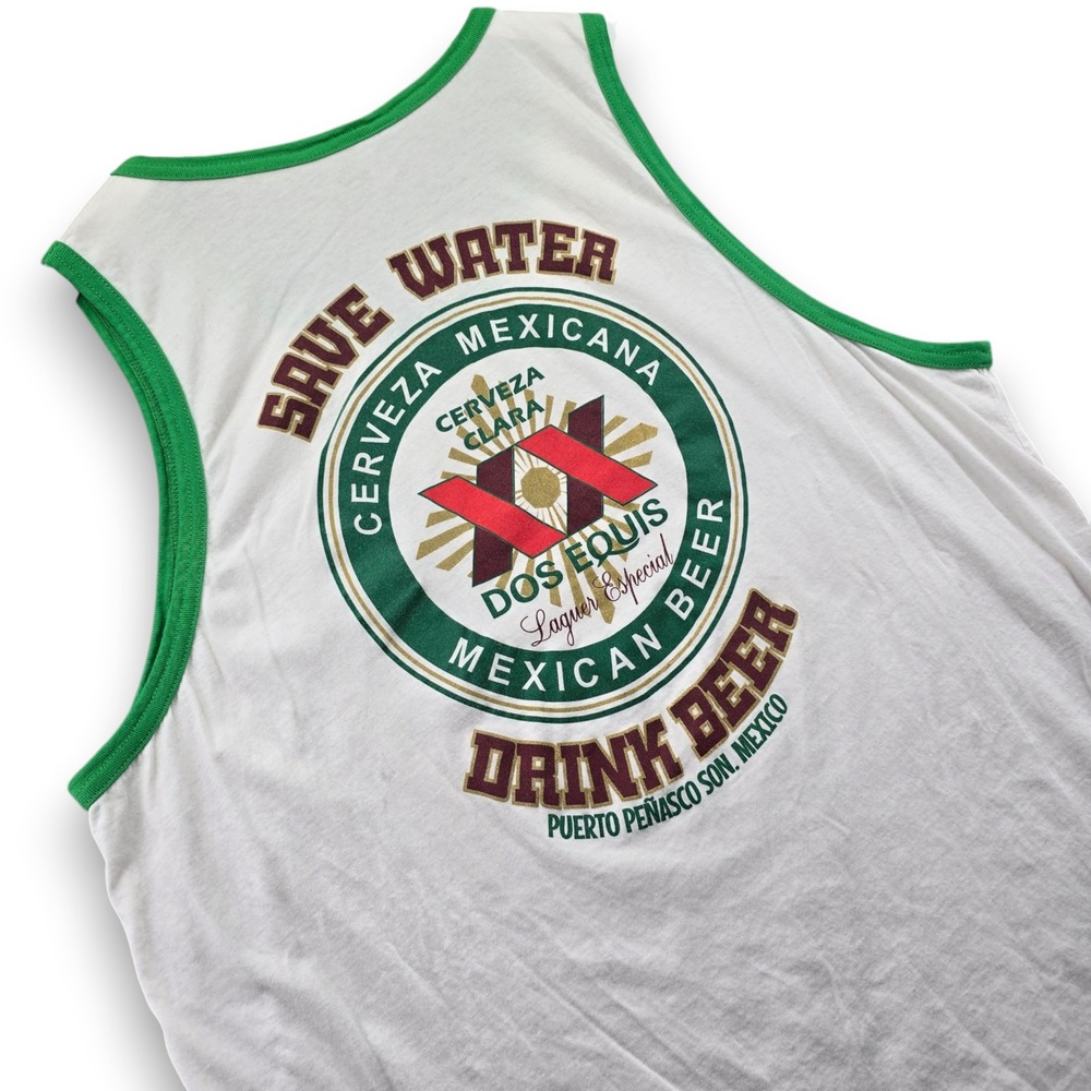 Moon Dos Equis Tank Top Mens XL White Green Save Water Drink Beer Mexico 90s Y2K
